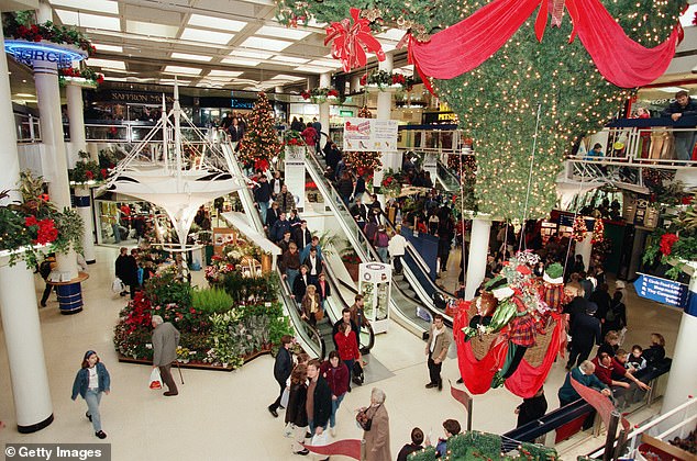 Switching on the Christmas lights at Broad Street Mall, Reading, in 1998