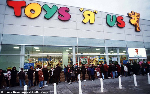 A very nostalgic image shows shoppers queuing to buy the new Teletubby dolls outside Toys R Us in Brent Cross, London, 1997.