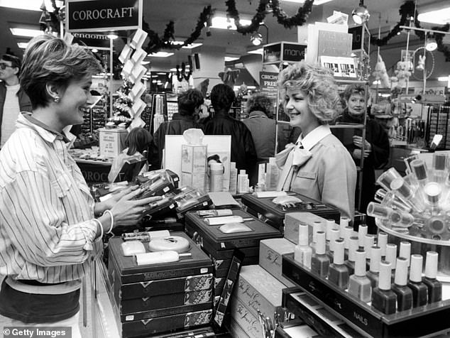 Christmas shopping at Owen Owen department store in Coventry, with gift packs of toiletries and perfumes popular