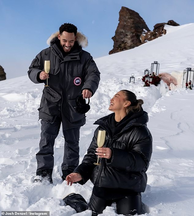 The loved-up couple celebrated with champagne in gold flutes and Ruby fell to her knees happily.