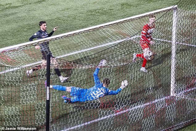 Oli Shaw scores his first goal against Airdrie and manager John Rankin says the best is yet to come