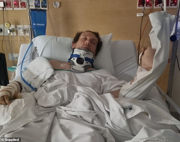 Drew Dowsley spent months in hospital recovering from multiple serious injuries (pictured)