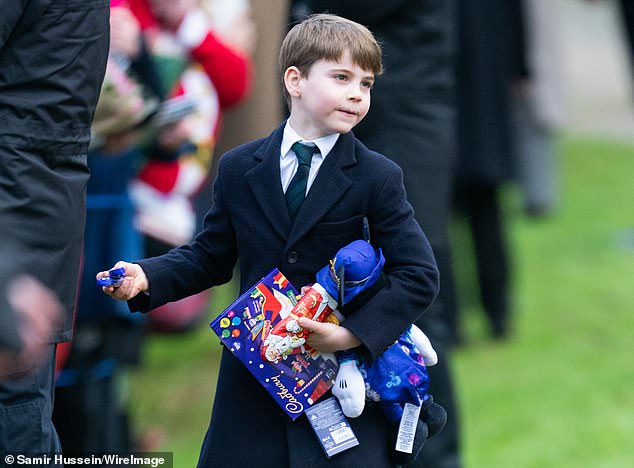 Joining William and Kate on the annual morning stroll in Sandringham, Norfolk, on Christmas Day were their trio of daring children, Prince George, 11, Princess Charlotte, nine, and Prince Louis, six. (pictured).