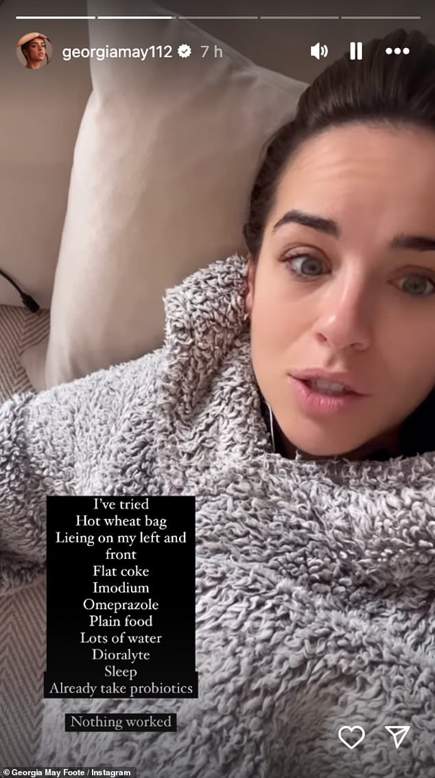 Georgia appeared on her couch, wrapped in a gray sweater, telling her followers what she had tried before asking them for help.