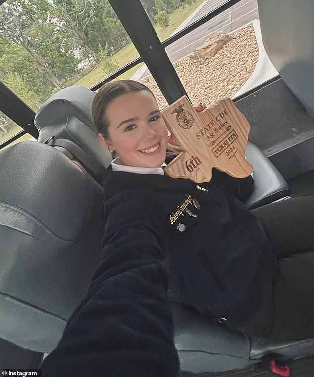 Aubrey often showed off her achievements and prized goat on social media, where she poses with a wooden plaque after placing 6th in a statewide competition with the FFA in 2023