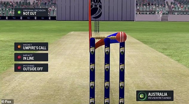 Australian cricket fans lashed out after the DRS graph (pictured) appeared to show that the ball that hit Jaiswal on the pads would have hit the stumps.