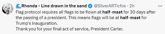 Standard protocol requires all flags to be flown at half-mast for 30 days after the death of a former president