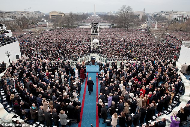 Carter, 100, died Sunday afternoon, nearly two years after entering hospice care and just 22 days before Trump's Jan. 20 inauguration. Pictured: Trump during his 2017 inauguration ceremony