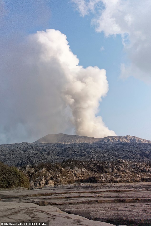 Mount Dukono (pictured) is an active volcano that has been continuously erupting since 1933.