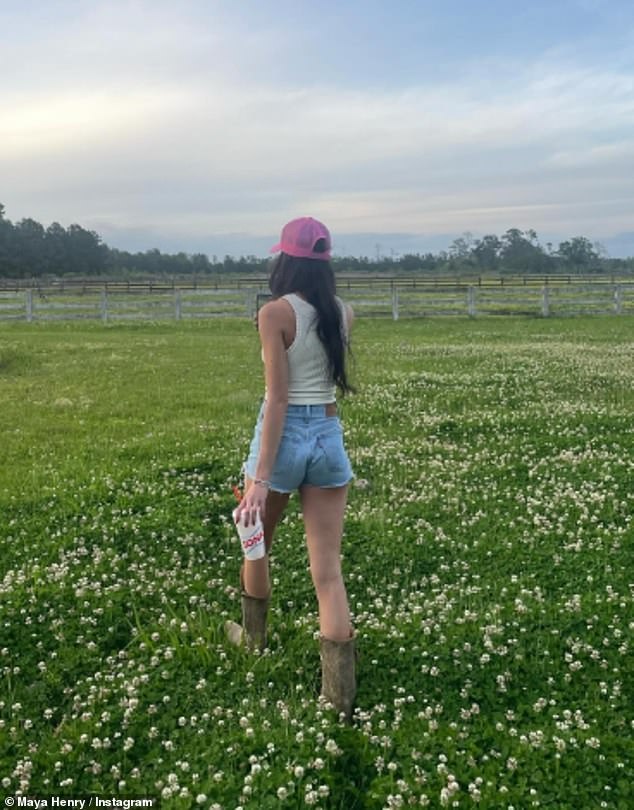 Another snap from her album showed her wearing a pair of light blue denim shorts and a white tank top.