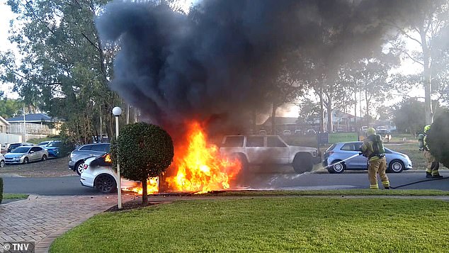 The suspected getaway vehicle, a white Audi sedan (pictured), was set on fire and destroyed in nearby Wakeley a short time later.