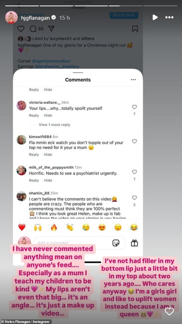 Just an hour after posting the video, Helen took to her Instagram Story to slam people who had commented negatively.