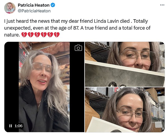 Heaton remembered her friend and former co-star in a video posted on X