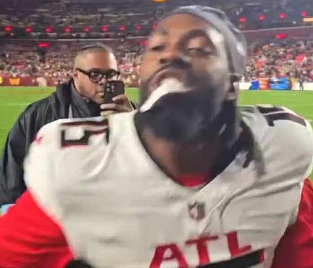 The pass rusher appeared to hit a fan's phone after being interrupted on the sideline