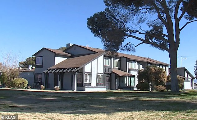 Police arrived at an apartment in the 3400 block of Mercury Street (pictured) and discovered the uninjured girl and her dead father lying in a pool of blood.