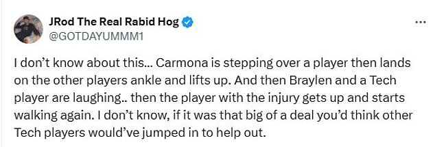 1735608822 460 Arkansas fans are DEFENDING Fernando Carmonas disgusting ankle stomp amid