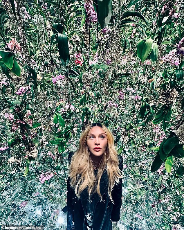 The couple also stopped by a room filled with mirrors and plants and took photos in awe of the display.