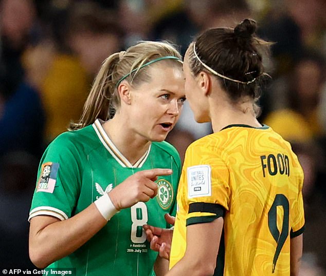 McCabe's ex-partner Ruesha Littlejohn (left) shocked football fans in this aggressive interaction with Foord (right) at the FIFA Women's World Cup in Australia last year.