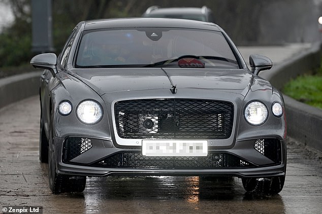 The 27-year-old was chauffeured in a Bentley Flying Spur Azure after being suspended from driving.