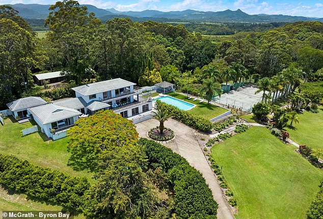 Cooper was arrested on December 27 at the multimillion-dollar mansion (above) he shared until recently with Adams in Myocum, near Byron Bay on the New South Wales north coast.