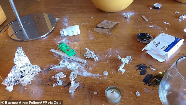 Traces of white powder and other drug paraphernalia were discovered on a table in Liam's hotel room.