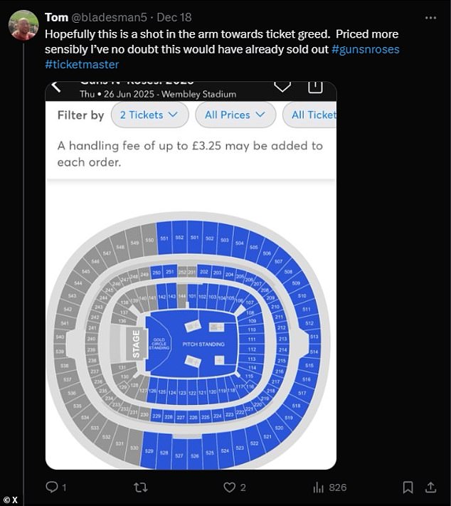 One music lover even took to X to share a snapshot of the numerous seats still available five days after tickets went on sale, suggesting this is a result of the 