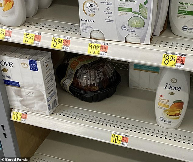 That's some soapy chicken! A person didn't bother to return a roast chicken to the correct place in the supermarket