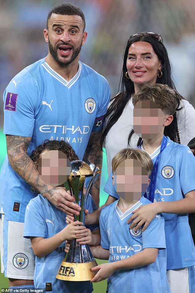 Kyle Walker, Annie Kilner and three of their four children during the 2023 World Cup