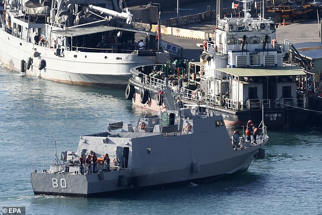 Taiwan Navy's Kuang Hua VI-class missile boats maneuver at Keelung Military Port in Keelung City, Taiwan, October 14, 2024