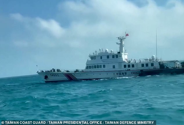 Footage captured as Taiwan's coast guard warned of a Chinese ship spotted near the Matsu Islands.