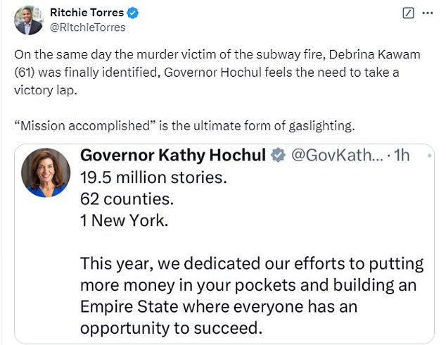 Condemnation of officials' response was led Tuesday by New York Congressman Ritchie Torres, who criticized fellow Democrat New York Governor Kathy Hochul.