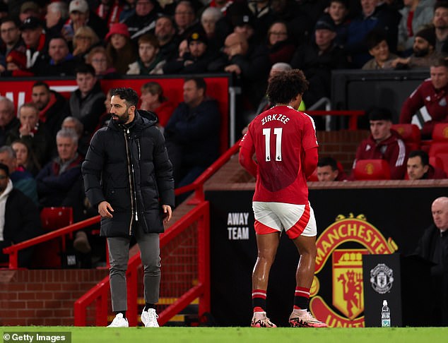 He was replaced by Rubén Amorim (left) after 33 minutes of Monday's defeat against Newcastle.