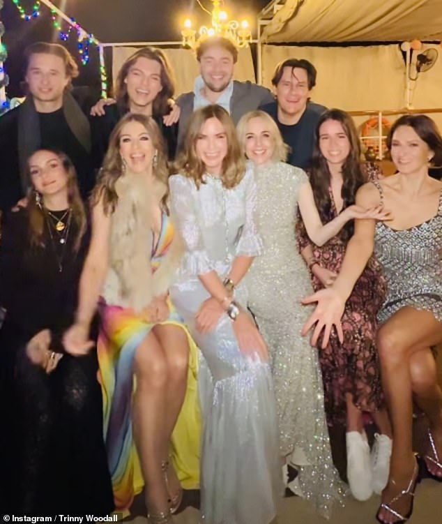 The model put on a showstopper in a dramatic rainbow dress as she performed with her son Damian and friends Trinny Woodall and Elizabeth Day in 2025