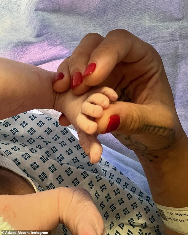 Uploading photos during her cesarean delivery, Adwoa revealed that the couple had welcomed a baby girl, whom they named Shy Trinity Afua Wheatley.