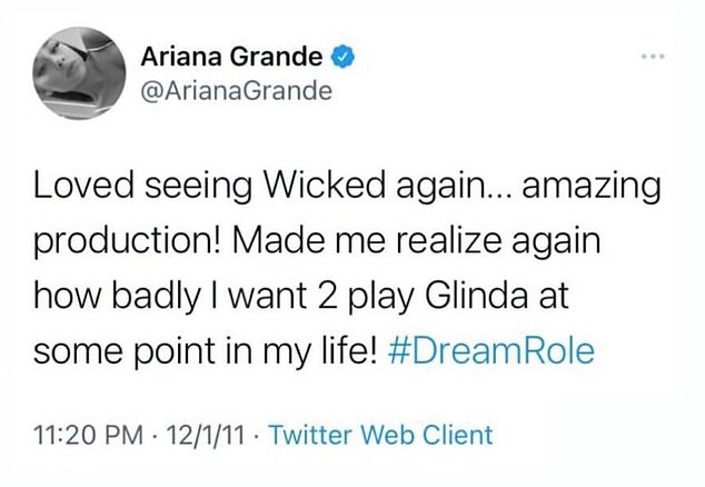 The singer published in 2011 that it would be her 'dream role' to play Glinda the Good.