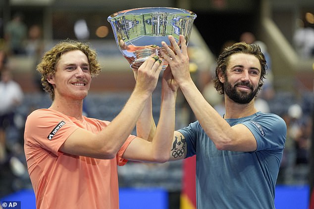 Max Purcell has not yet been informed how long he will be suspended for (pictured after winning the US Open men's doubles final with Jordan Thompson)