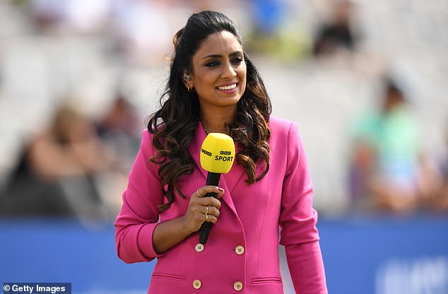 Isa Guha is pictured above presenting for the BBC at Lord's Cricket Ground this year.