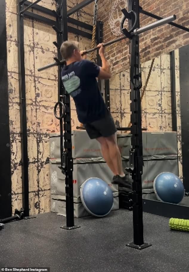 His toned appearance comes after he showed how he stays in such good shape by sharing a video of him working out with his son.