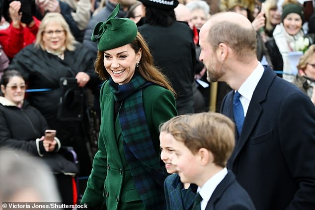 But ever her knight in shining armour, a quick exchange of glances with William, 42, (right) immediately gave her the reassurance she needed, turning her expression into an 'inflamed smile'