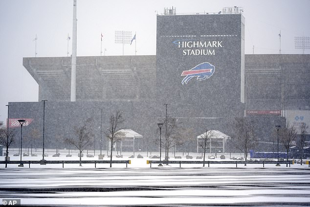 The home of the Buffalo Bills is covered in snow ahead of Sunday night's game against the Niners