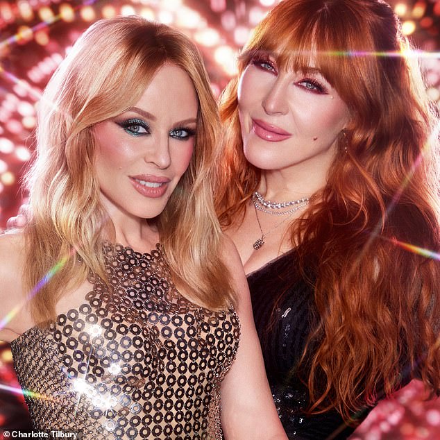 Kylie Minogue was introduced as the new face of Charlotte Tilbury (right) alongside Richard E. Grant, Kate Moss and Amelia Dimoldenberg.