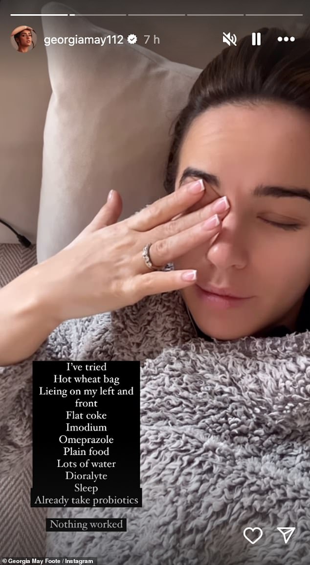 The former Coronation Street actress, 33, best known for playing Katy Armstrong in the ITV soap, took to Instagram to share her symptoms, including severe stomach cramps and an upset stomach.