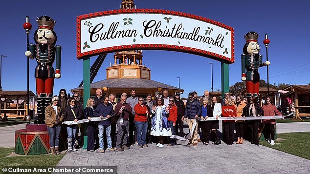 The small southern town, with a black population of just over one percent, hosts an annual Christmas-themed event (pictured), the Christkindlmarkt, which honors the town's German roots and invites tourists from all over the world.