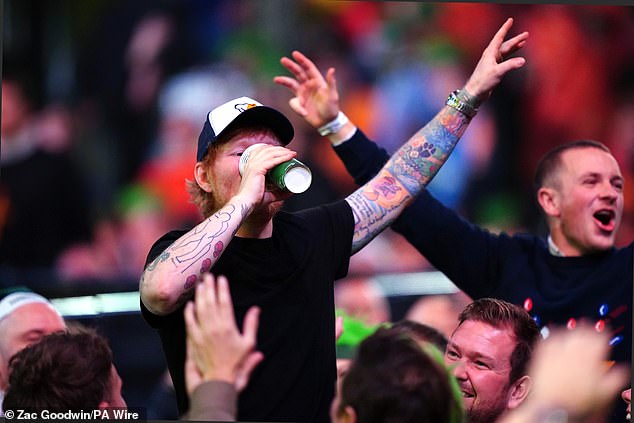 Ed Sheeran got involved in the fun drinking six pints after being goaded by a drunken crowd.