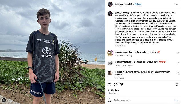 James Maloney's partner Jess shared a message on Instagram, asking the public for help finding their missing son Kade (pictured).