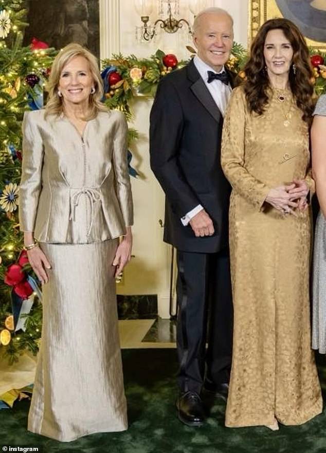 The Wonder Woman actress uploaded the photo to Instagram on Wednesday while posing with President Joe Biden and his wife, Jill Biden.