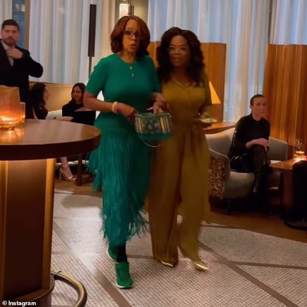 Gayle was visibly stunned when she walked into Manhattan restaurant Ci Siamo on Saturday with Oprah and realized all of her friends and family were there.