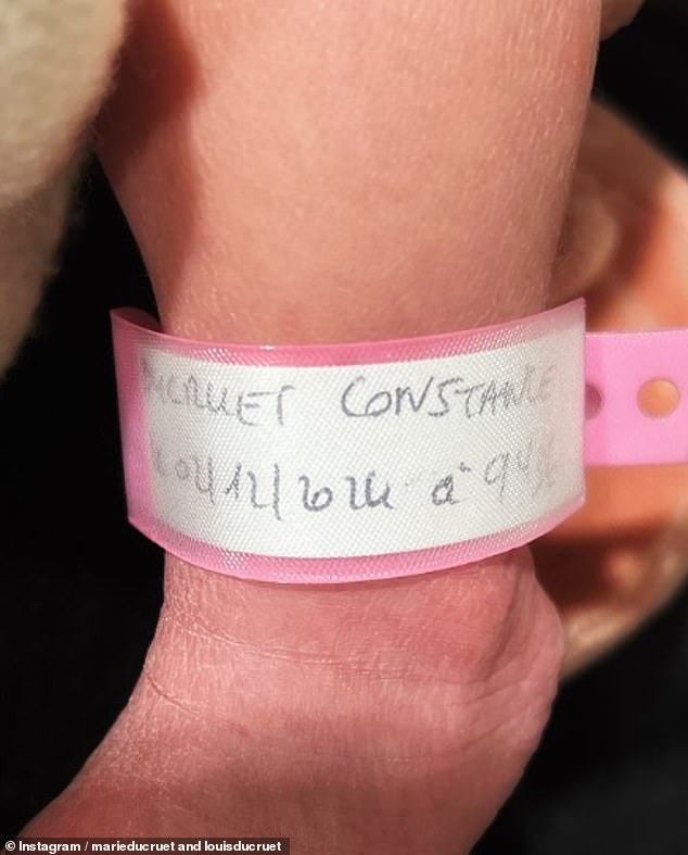 Louis and Marie shared the statement on Instagram along with Constance's pink sticker, which said her name and date of birth.