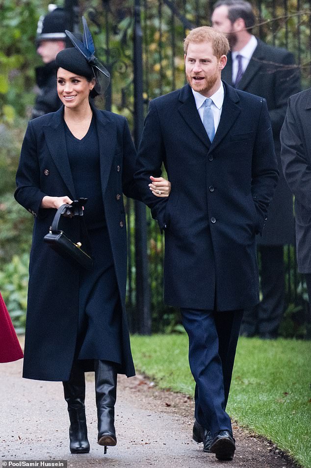 Even Prince Harry and Meghan Markle are fans. The couple bought their first Christmas tree together at the Battersea Park store in 2016. Pictured at a Christmas church service in 2018.