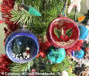 Some of her decorations have been passed down to her from her childhood (left), while others are new to the collection.